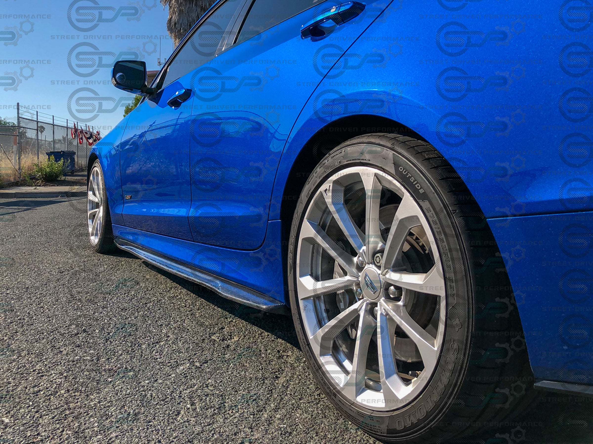 2016-2019 CADILLAC ATS-V CARBON FIBER FRONT SPLITTER & SIDE SKIRTS ROCKER PANELS GROUND EFFECTS